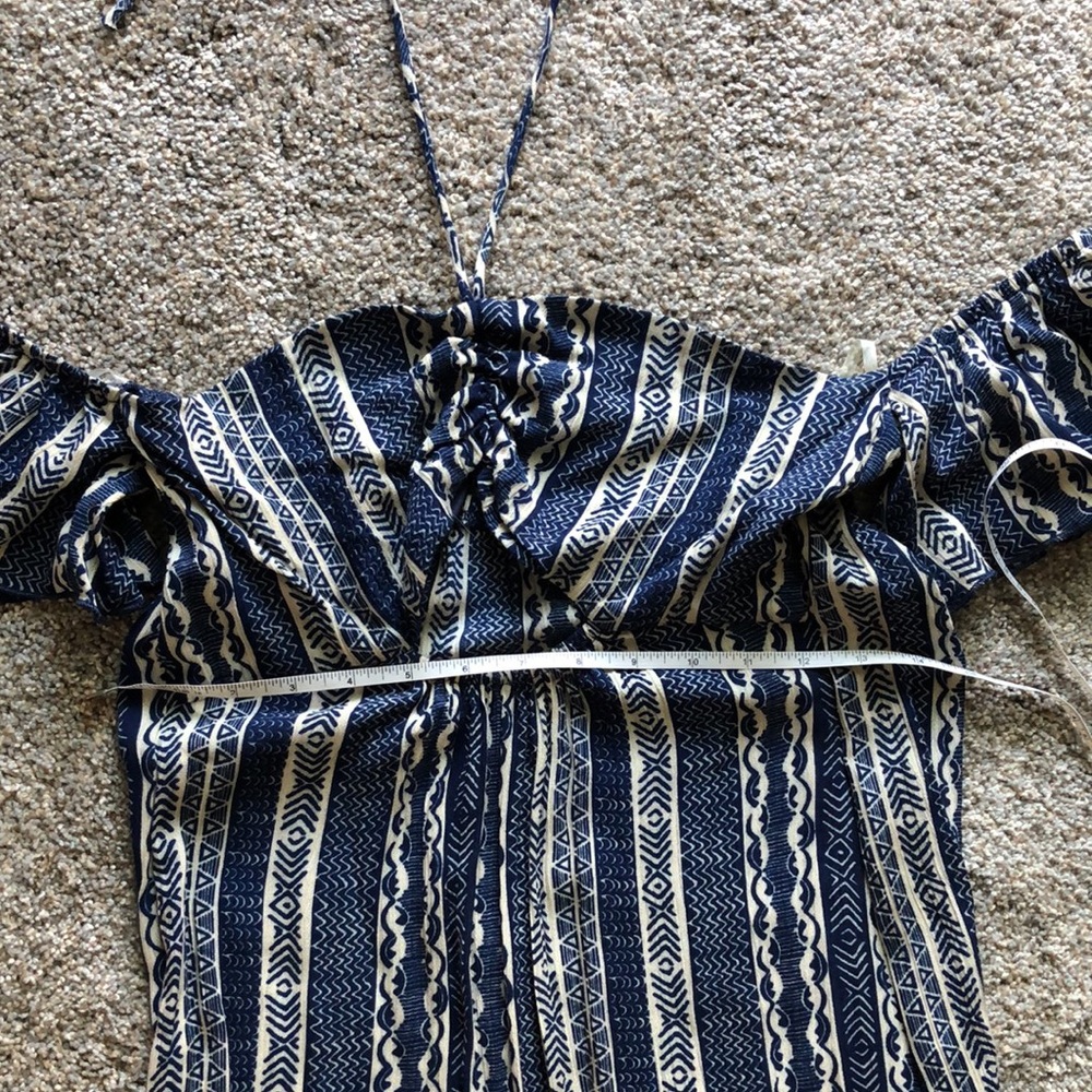 🆕Maxi Summer Blues Off-shoulder Boho Chic spring/summer dress! Ivory/blue! M - Picture 11 of 14
